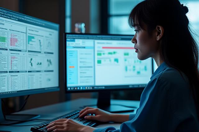 データ分析とグラフを表示するコンピューター画面